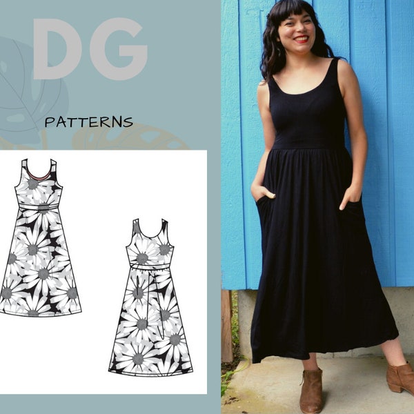 Pamela Dress PDF sewing pattern and printable sewing tutorial to download digital print at home.  Pattern including women sizes 4 to 30