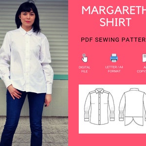 The Margareth Shirt PDF printable sewing pattern and step by step sewing tutorial image 1
