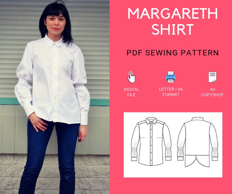 The Margareth Shirt PDF printable sewing pattern and step by step sewing tutorial image 1