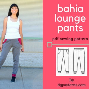 The Bahia Lounge Pants PDF sewing pattern and printable sewing tutorial for women.  The pattern covers sizes 4 to 22 and it is letter/a4