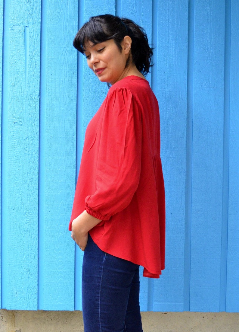 Theodora Patchwork Ruffle Hem Blouse