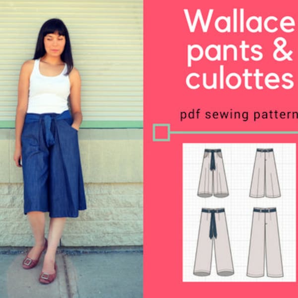 The Wallace Culottes and Pants PDF sewing pattern: printable download for women pants and culottes in size 4 to 22 including sewing tutorial