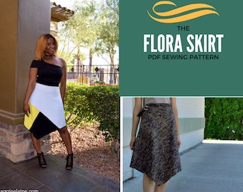 Flora Skirt:  PDF sewing Pattern and Tutorial, instant printable for women's skirt PDF sewing pattern