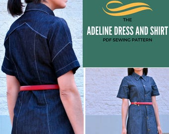 Adeline Button Up Shirt PDF Sewing pattern for women clothing: Create a beautiful denim shirt with this PDF printable sewing pattern