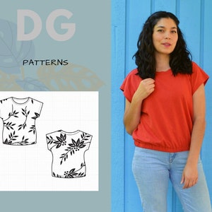 The Bernice Top PDF sewing pattern and sewing tutorial available as a printable sewing pattern with plus size included