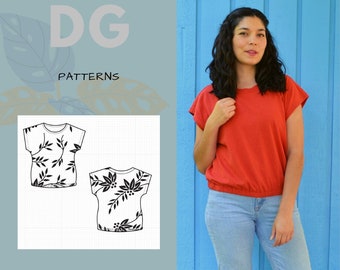 The Bernice Top PDF sewing pattern and sewing tutorial available as a printable sewing pattern with plus size included