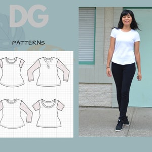Clara T-shirt Set:  Printable PDF sewing pattern and sewing tutorial in sizes 4 to 22. Four style t-shirt to choose from, including plus siz
