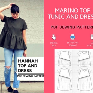 Hannah Top and Dress PDF sewing pattern and step by step sewing tutorial in sizes 4 to 22. Fully graded asymmetric top dress pattern plus image 3