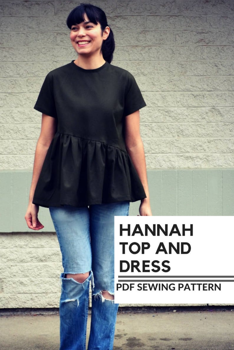 Hannah Top and Dress PDF sewing pattern and step by step sewing tutorial in sizes 4 to 22. Fully graded asymmetric top dress pattern plus image 6