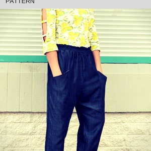 The Nathaly Pants PDF sewing patterns and sewing tutorial for women clothing.  Printable sewing pattern in sizes 4 to 22 including plus size