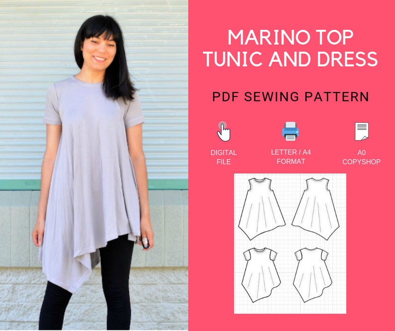 The Marino Top, Tunic and Dress PDF sewing pattern and sewing tutorial for women image 3