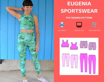 Eugenia Sportswear PDF sewing pattern and sewing tutorial including 4 length leggings and sports bra with racer back style