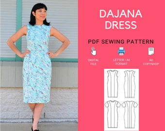 Dajana Dress PDF sewing pattern and sewing tutorial for women with a printable pdf sewing pattern and tutorial, in women sizes from 4 to 22