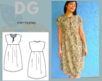 Janice Dress PDF sewing pattern and printable sewing tutorial for women including plus sizes.