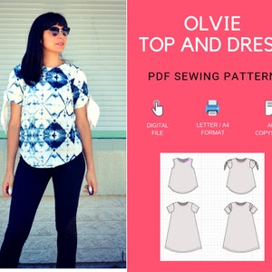 The Olvie Top and Dress PDF printable sewing pattern and sewing tutorial. Download the fully graded pattern in sizes 4 to 22 image 1