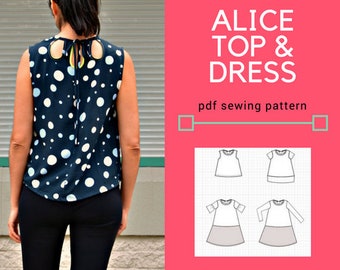 The Alice Top, tunic and dress PDF sewing pattern and tutorial for women.  Sizes available in 4 to 22 including plus size