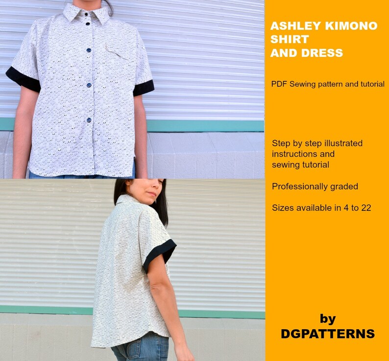 The Ashley Kimono Shirt and Dress PDF pattern: Dress and shirt PDF printable sewing pattern for women. Easy available in sizes 4 to 22 image 3