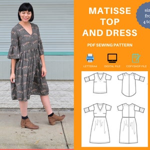 Matisse Top and Dress PDF sewing pattern and printable sewing tutorial for women including plus sizes. image 2