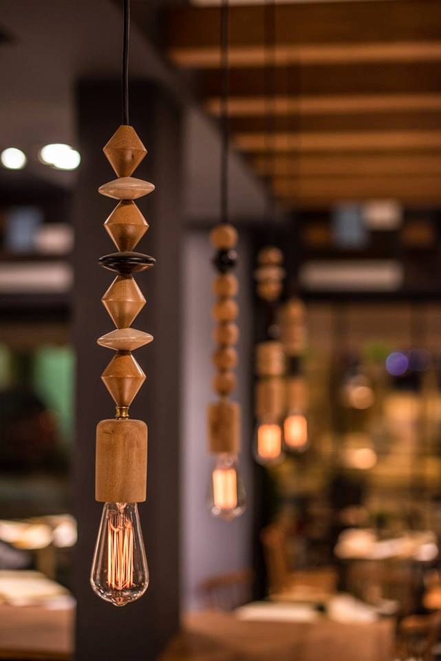 WOOD 3 Bead Handmade Pendant Light Chandelier Edison Etsy