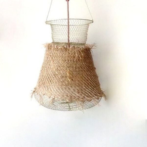 Handmade limited Pendant Light Chandelier Edison Restoration Industrial style cage fishing net burlap