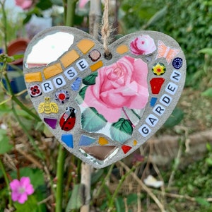 Mosaic Heart, garden heart, outdoor heart, garden art, hanging heart, 8cm x 8.5cm