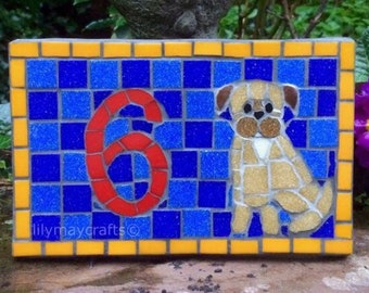 Mosaic House Number/Sign/plaque/street sign (dog design) - made to order