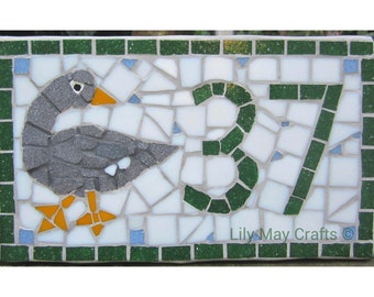 Mosaic House Number/Sign/plaque (goose design) - made to order
