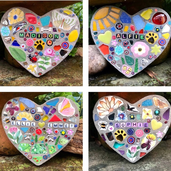 Mosaic Pet memorial heart plaque, stone, pet loss, pet grave marker, cat, dog, made to order.