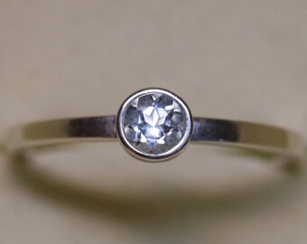 Genuine Aquamarine Ring - 4mm Gemstone - Light Blue Aquamarine Sterling Silver Ring - Bezel Ring