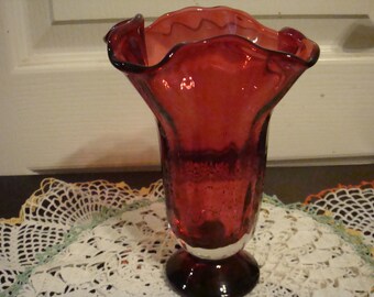 Hand Blown Cranberry Vase