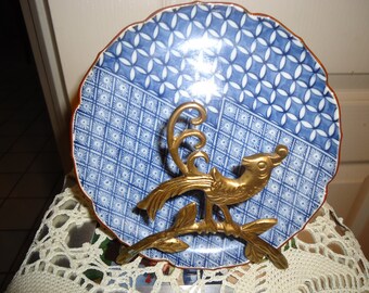Assiette orientale festonné bleu et blanc