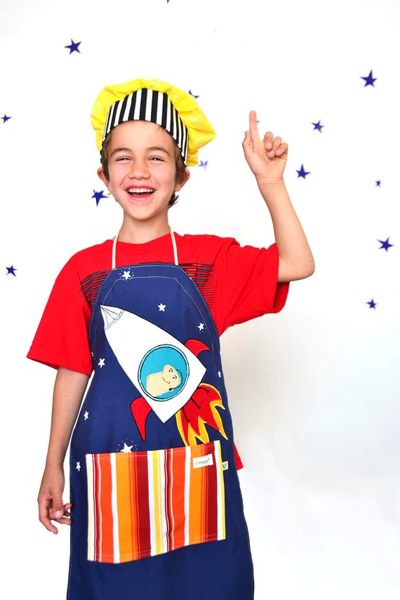 Personalized Apron for Kids Custom Apron for Boys Printed Kids Apron Cooking Party Favor Astronaut Kids Apron Space Gift for Kids