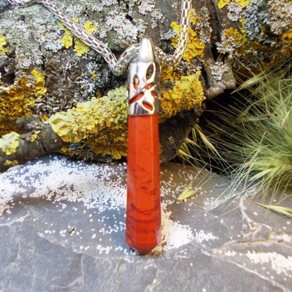 Carnelian Bloodstone Wand Pendant , Natural Gemstone