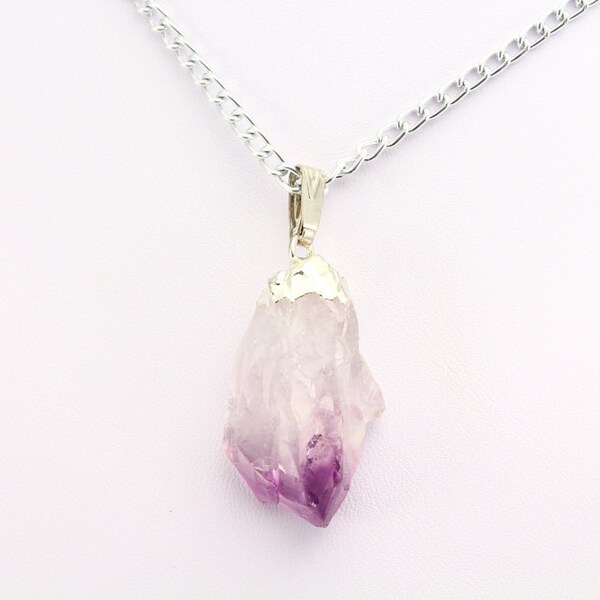 Amethyst Crystal Pendant Necklace  , Raw Crystal Violet - A17