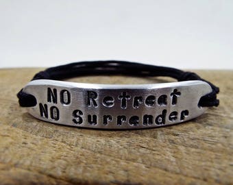 No Retreat No Surrender Personalized Womens Bracelet - Motivational Sparta words from King Leonidas and 300 - Spartan Law