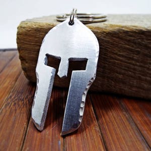 Spartan Helmet keychain Hammered edge - Aluminum Handmade Personalized Spartan armor - 300 Spartans - Greek History Item