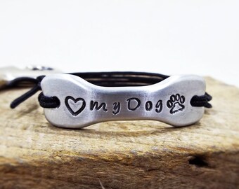 Love My Dog Bracelet - Personalized Bone shape heart and Paw bracelet - Best Gift for Dog mommies and Dog fathers Pet Lovers