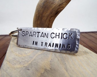 Spartan Chick In Training Keychain - Personalized hammered edges Keychain - Best Gift for Spartan women