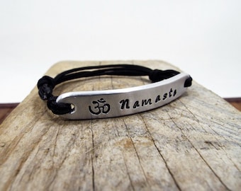 Personalized Namaste Bracelet for Men - Aluminum Yoga Meditation Bracelet - Namaste Jewelry - Om Symbol - Best Gift for Him