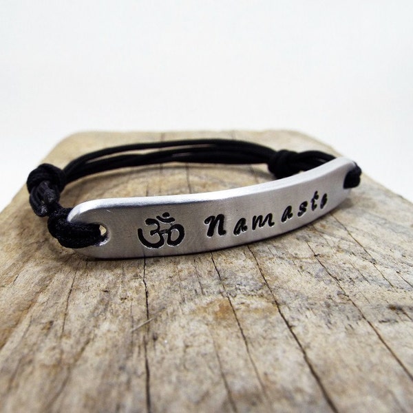 Personalized Namaste Bracelet for Men - Aluminum Yoga Meditation Bracelet - Namaste Jewelry - Om Symbol - Best Gift for Him