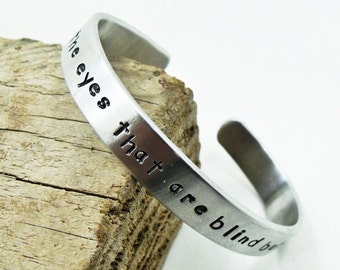 Personalized Cuff Bracelet 8mm wide - Aluminum Hand Stamped Bracelet - Up to 30 Characters in one line - Both sides engreved