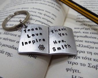 Teach Love Inspire Keychain - Back to School Personalized Aluminum Gift - Book shape - Best gift for your child's Τeacher