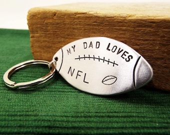 Personalized Football Keychain - American Football shape - Aluminum Keychain - My Dad Loves NFL - Best gift for fans of NFL