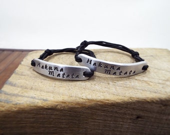 Hakuna Matata Bracelet Set for Couples - No Worries - Personalized Aluminum Hand Stamped bracelet - Gift for Him and Her