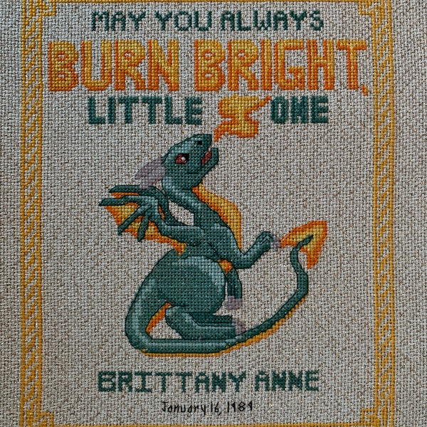 Burn Bright- Fantasy Baby Sampler Cross Stitch Pattern - INSTANT PDF DOWNLOAD