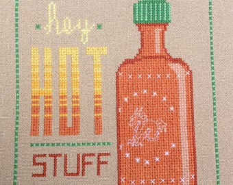 Hot Stuff - Sriracha, patrón de punto de cruz de salsa picante - Copia digital PDF