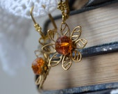 Vintage dark orange glass buttons and brass assemblage earrings