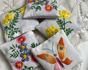 Small Lavender Sachet Handmade - Salvaged Embroideries