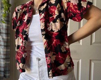 Super Cute Monstera Jungle Button Down 90s Vintage Top