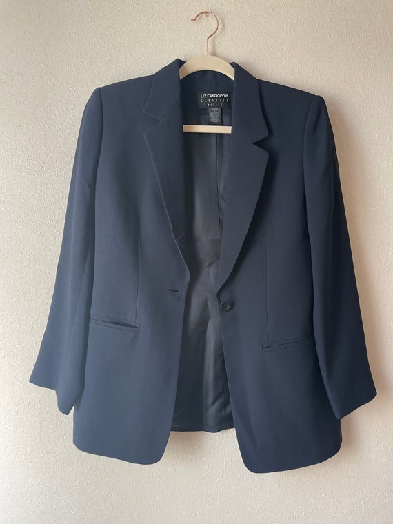 Navy Blue PETITE Liz Claiborne 90s Blazer - image 10